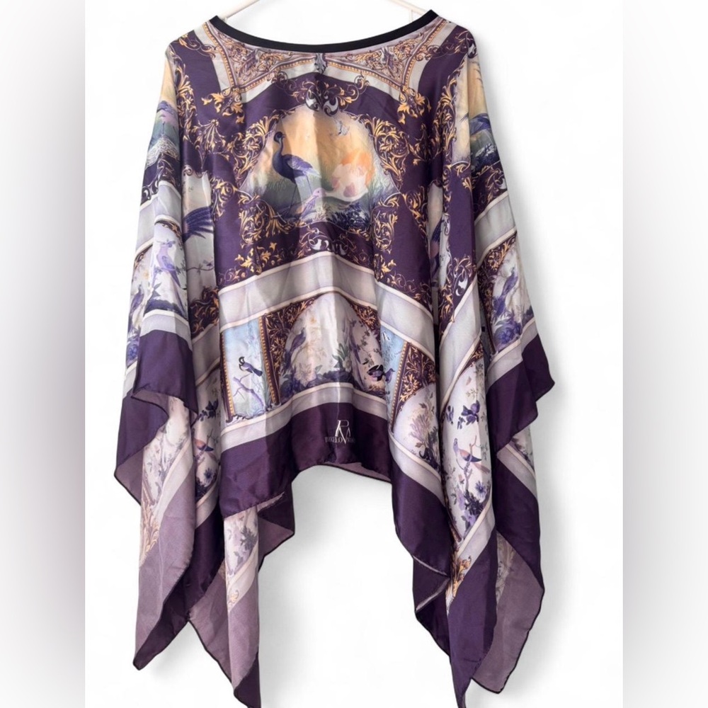 Pierangelo Masciadri Purple Gold Bird Art Collectible Women's Poncho Italy Rare